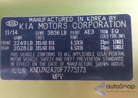 2015 Kia Soul from USA, damaged, VIN KNDJN2A20F7775173